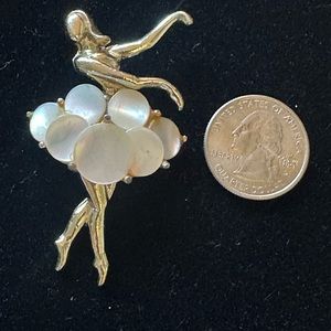 Ballerina pin with Mother of Pearl stones on the tutu 2 1/2”
